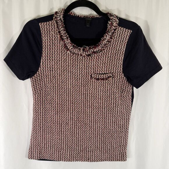 J. Crew Blouse Women's Small Blue Silk Blend Knit Short Sleeve Round Neck - Picture 1 of 12